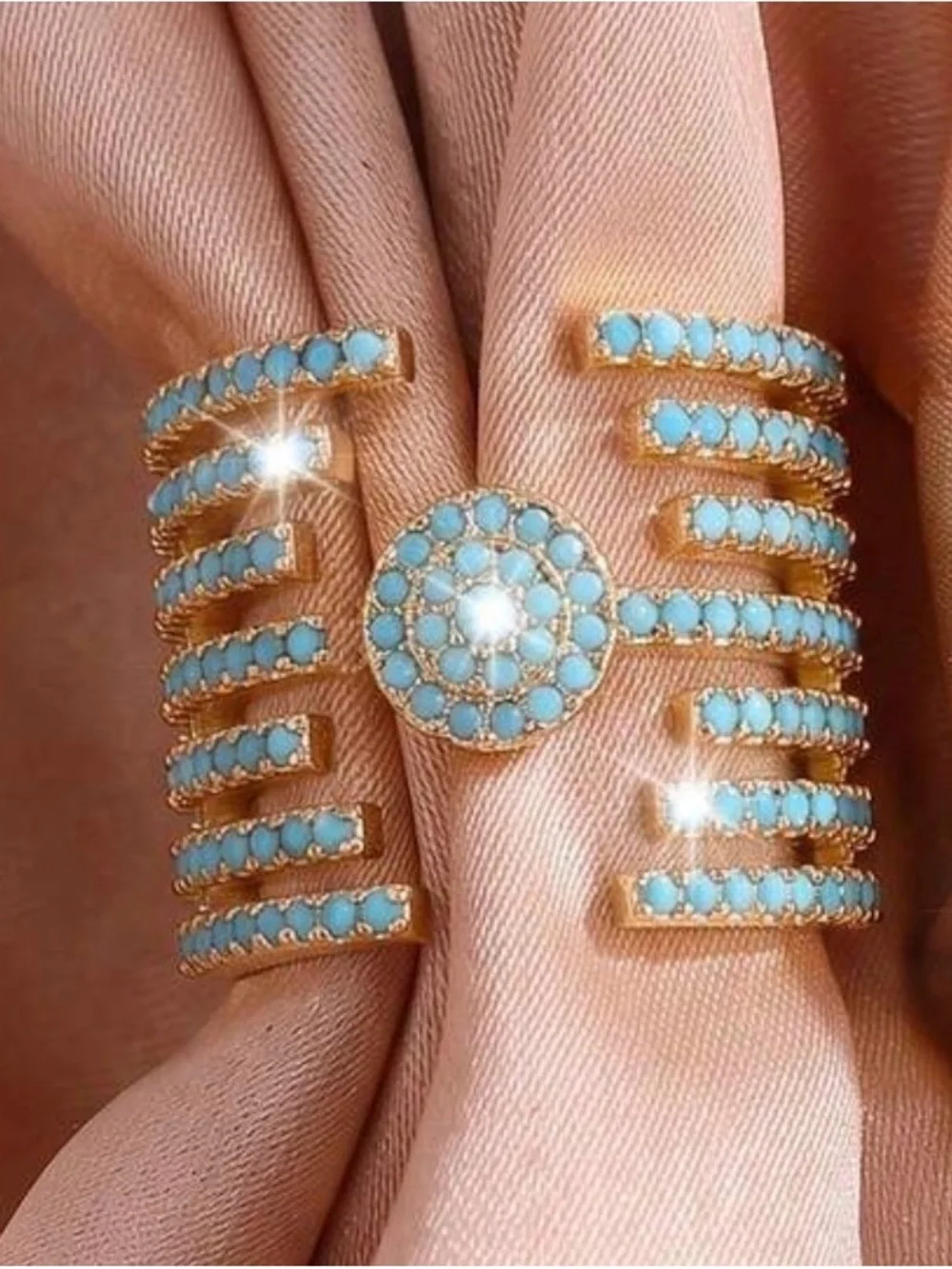 Western Ring Gold Turquoise Pave Open Ring - Women Jewelry